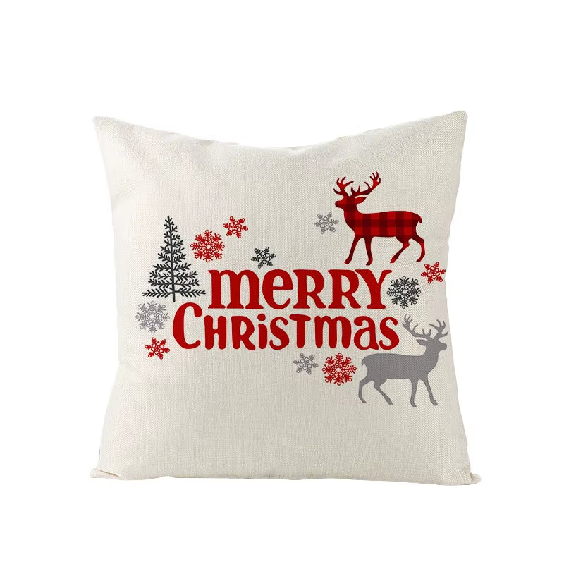 45X45CM Linen Christmas Print Pillows Case Livingroom Sofa Couch Decorative Throw Pillows