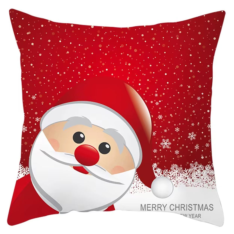 Red Christmas Pillow Case Snowflakes Trees Print Pillow Cushion Cases Christmas Decorative Sofa Couch Throw Pillows Case