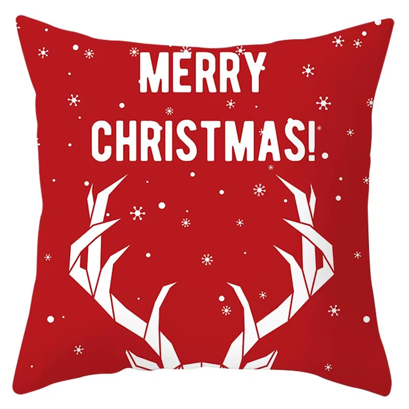 Red Christmas Pillow Case Snowflakes Trees Print Pillow Cushion Cases Christmas Decorative Sofa Couch Throw Pillows Case
