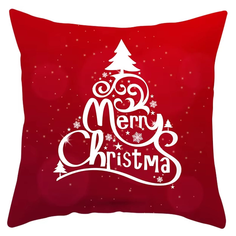 Red Christmas Pillow Case Snowflakes Trees Print Pillow Cushion Cases Christmas Decorative Sofa Couch Throw Pillows Case