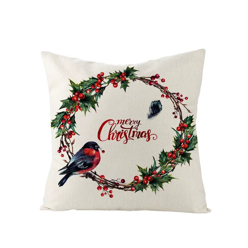 45X45CM Linen Christmas Print Pillows Case Livingroom Sofa Couch Decorative Throw Pillows