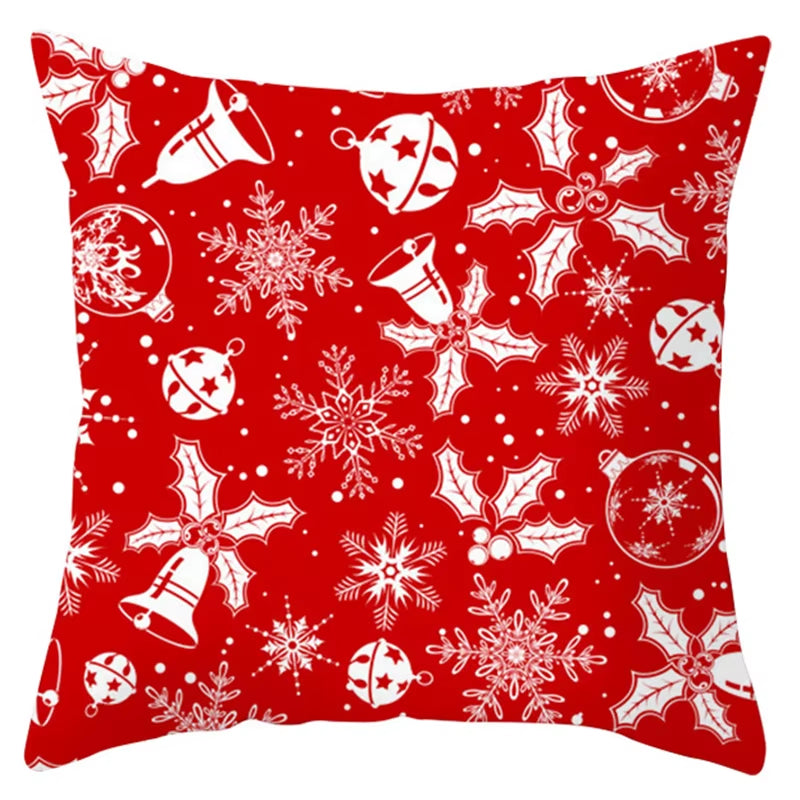 Red Christmas Pillow Case Snowflakes Trees Print Pillow Cushion Cases Christmas Decorative Sofa Couch Throw Pillows Case