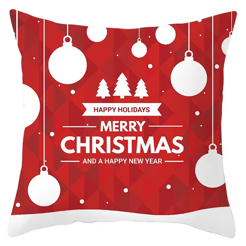 Red Christmas Pillow Case Snowflakes Trees Print Pillow Cushion Cases Christmas Decorative Sofa Couch Throw Pillows Case
