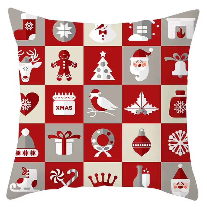Red Christmas Pillow Case Snowflakes Trees Print Pillow Cushion Cases Christmas Decorative Sofa Couch Throw Pillows Case