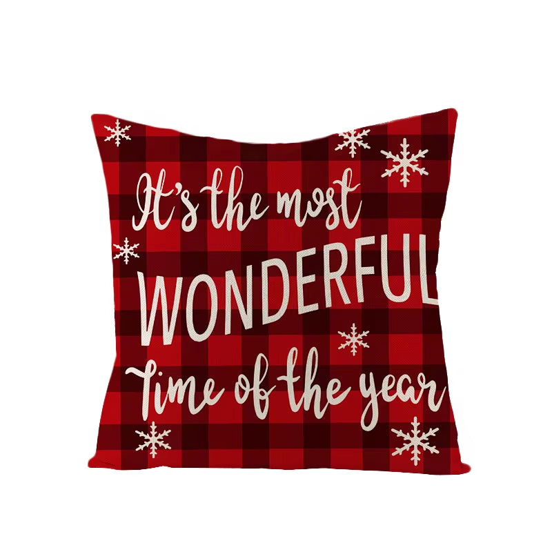 45X45CM Linen Christmas Print Pillows Case Livingroom Sofa Couch Decorative Throw Pillows
