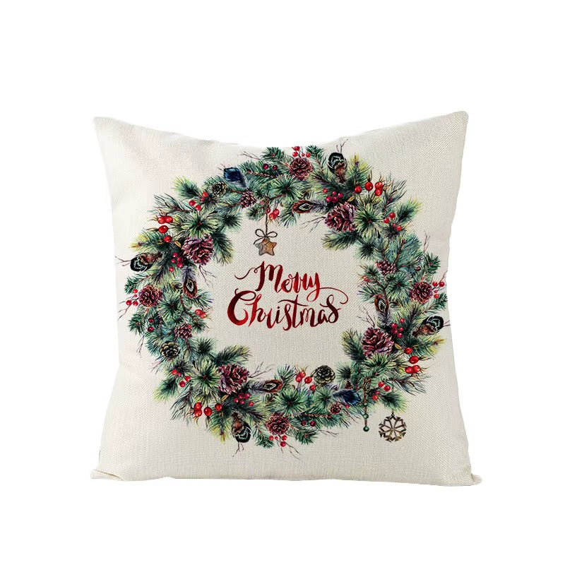 45X45CM Linen Christmas Print Pillows Case Livingroom Sofa Couch Decorative Throw Pillows