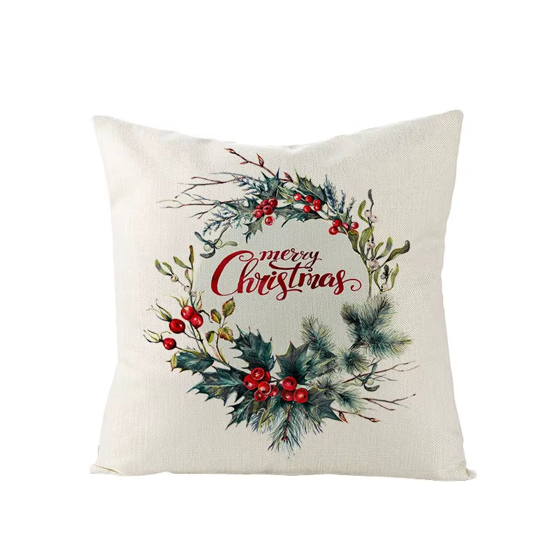 45X45CM Linen Christmas Print Pillows Case Livingroom Sofa Couch Decorative Throw Pillows