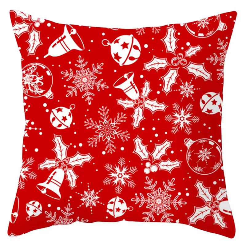 Red Christmas Pillow Case Snowflakes Trees Print Pillow Cushion Cases Christmas Decorative Sofa Couch Throw Pillows Case