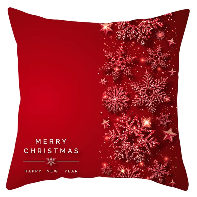 Red Christmas Pillow Case Snowflakes Trees Print Pillow Cushion Cases Christmas Decorative Sofa Couch Throw Pillows Case