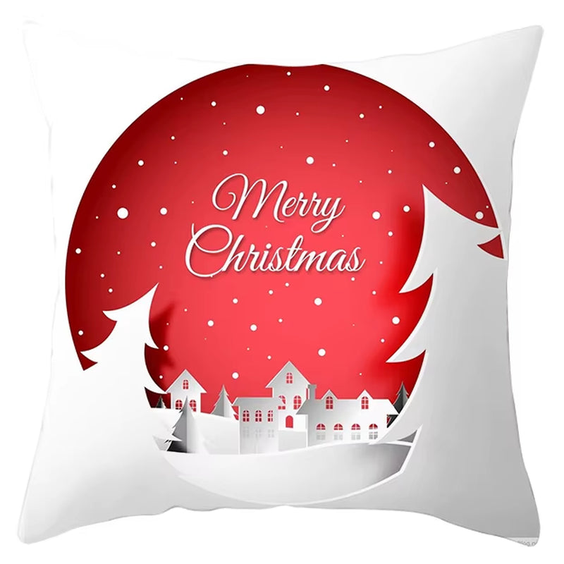 Red Christmas Pillow Case Snowflakes Trees Print Pillow Cushion Cases Christmas Decorative Sofa Couch Throw Pillows Case