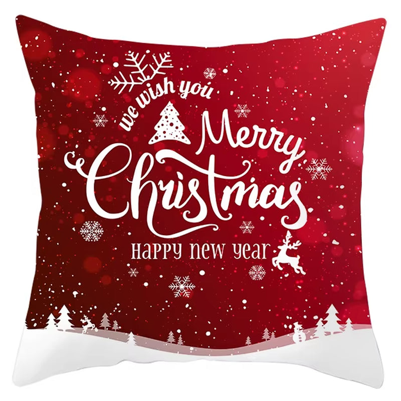 Red Christmas Pillow Case Snowflakes Trees Print Pillow Cushion Cases Christmas Decorative Sofa Couch Throw Pillows Case