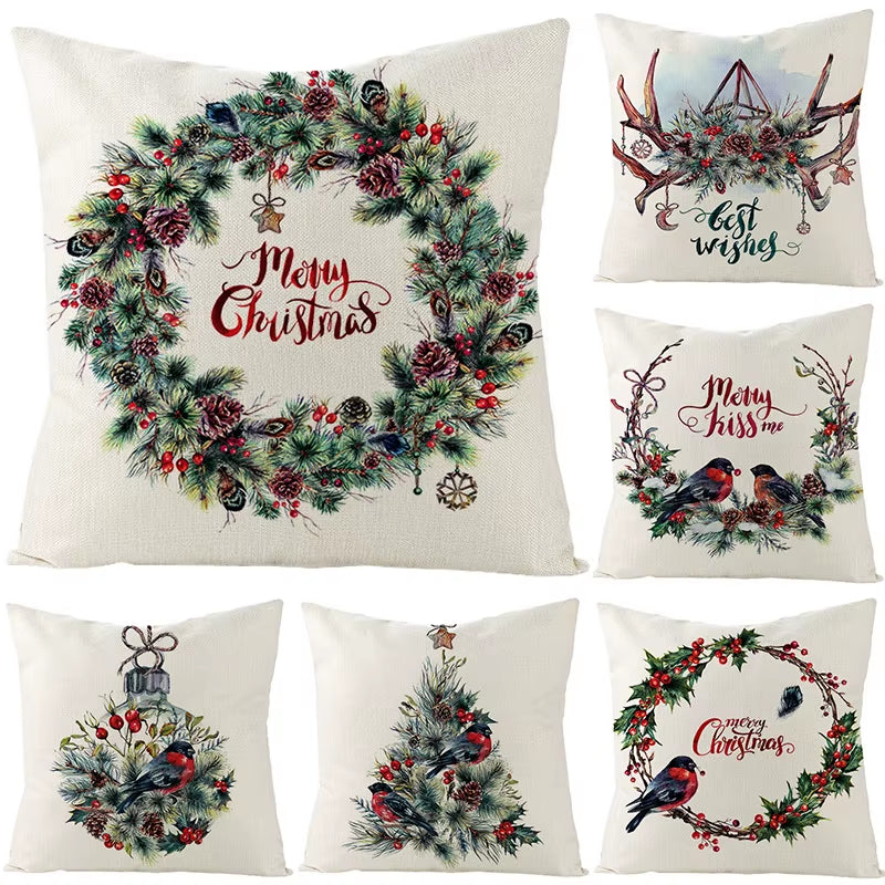 45X45CM Linen Christmas Print Pillows Case Livingroom Sofa Couch Decorative Throw Pillows