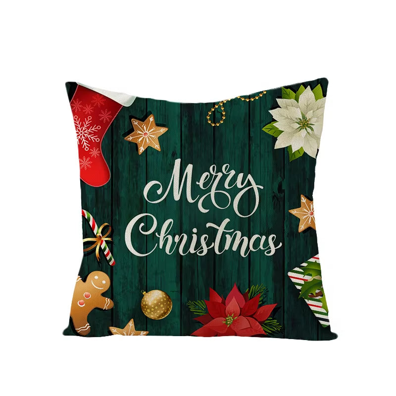 45X45CM Linen Christmas Print Pillows Case Livingroom Sofa Couch Decorative Throw Pillows