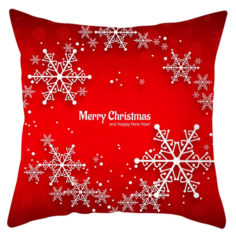 Red Christmas Pillow Case Snowflakes Trees Print Pillow Cushion Cases Christmas Decorative Sofa Couch Throw Pillows Case