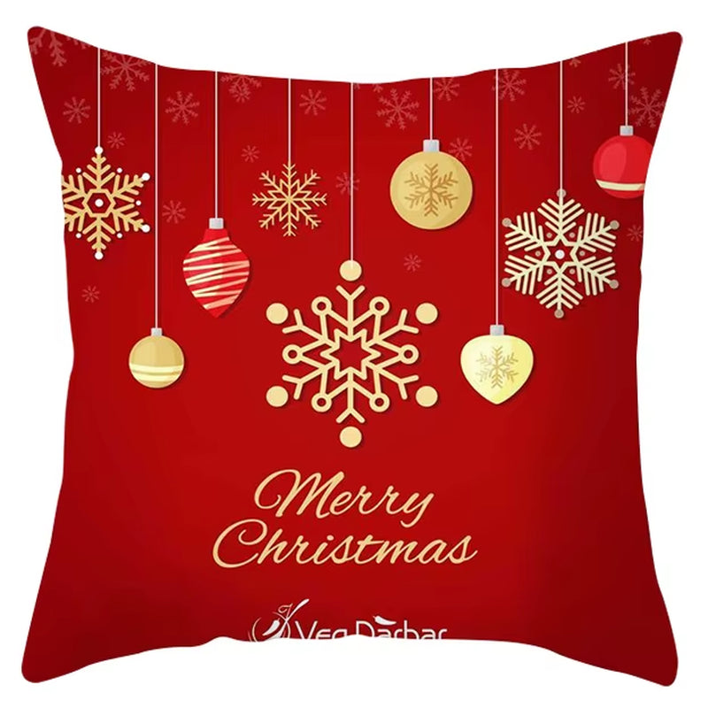 Red Christmas Pillow Case Snowflakes Trees Print Pillow Cushion Cases Christmas Decorative Sofa Couch Throw Pillows Case