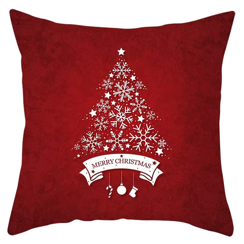 Red Christmas Pillow Case Snowflakes Trees Print Pillow Cushion Cases Christmas Decorative Sofa Couch Throw Pillows Case