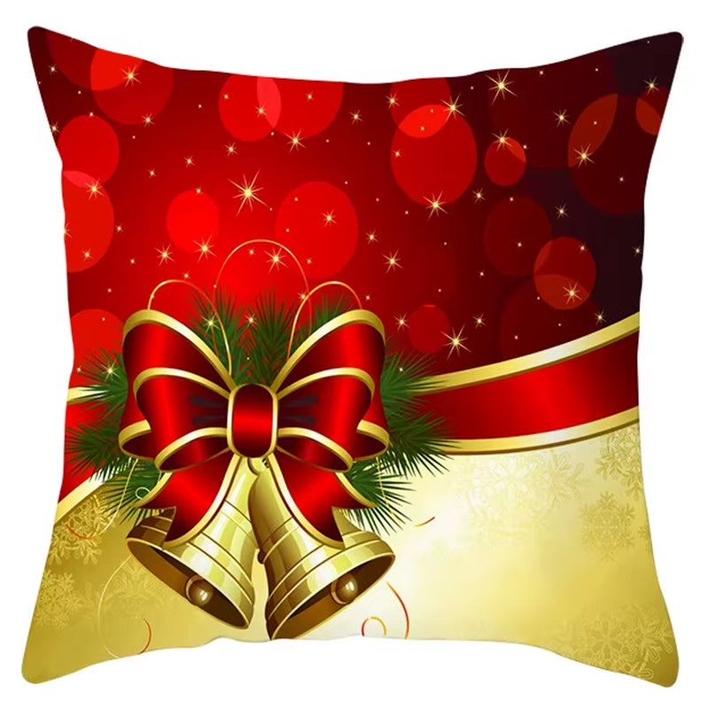 Red Christmas Pillow Case Snowflakes Trees Print Pillow Cushion Cases Christmas Decorative Sofa Couch Throw Pillows Case