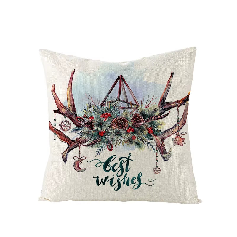 45X45CM Linen Christmas Print Pillows Case Livingroom Sofa Couch Decorative Throw Pillows
