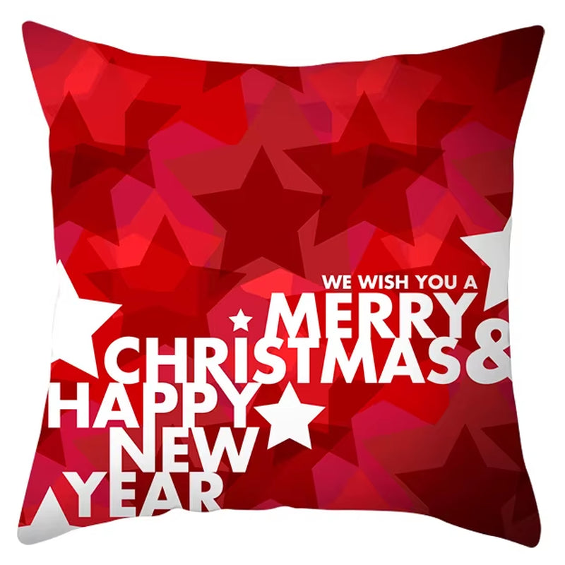 Red Christmas Pillow Case Snowflakes Trees Print Pillow Cushion Cases Christmas Decorative Sofa Couch Throw Pillows Case