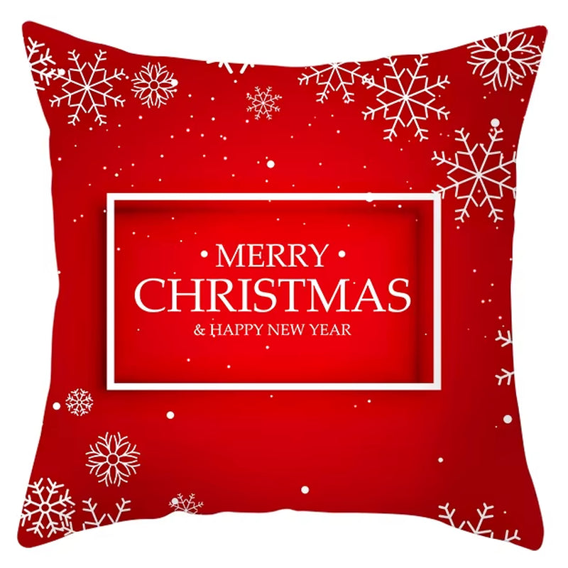 Red Christmas Pillow Case Snowflakes Trees Print Pillow Cushion Cases Christmas Decorative Sofa Couch Throw Pillows Case