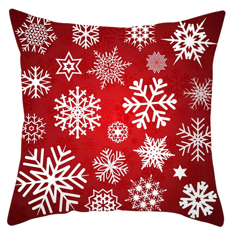 Red Christmas Pillow Case Snowflakes Trees Print Pillow Cushion Cases Christmas Decorative Sofa Couch Throw Pillows Case