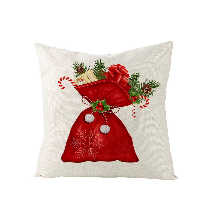45X45CM Linen Christmas Print Pillows Case Livingroom Sofa Couch Decorative Throw Pillows