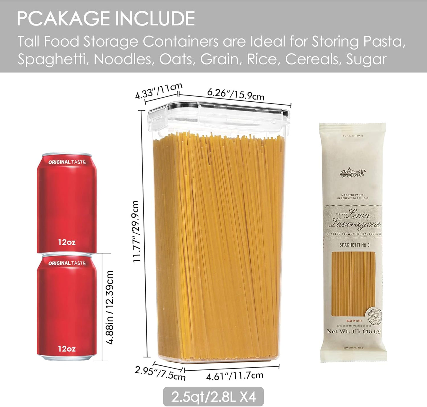 Airtight Food Storage Containers with Lids, Containers for Pantry Organization and Storage, BPA Free Kitchen Canisters for Spaghetti, Flour, Sugar and Noodles