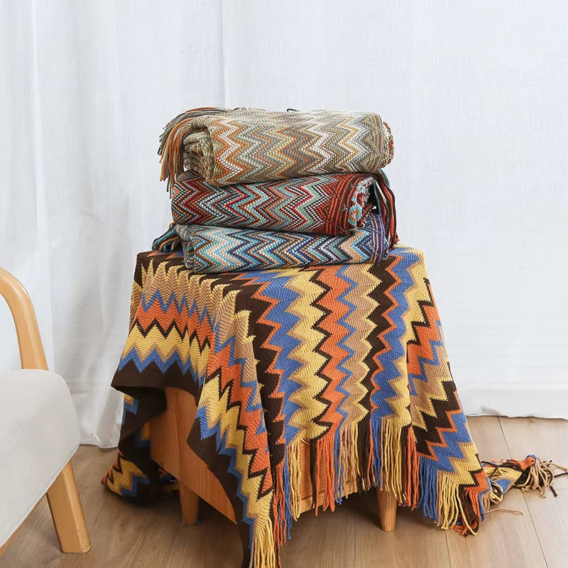 Battilo Boho Throw Blanket Lightweight Knit Throw with Tassels Bohemian Woven Sofa Blankets Soft Bed Plaid Decorative Blanket