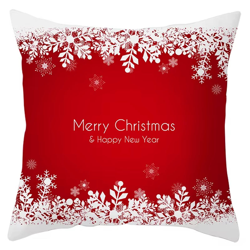 Red Christmas Pillow Case Snowflakes Trees Print Pillow Cushion Cases Christmas Decorative Sofa Couch Throw Pillows Case