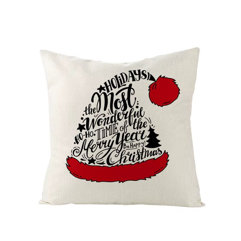 45X45CM Linen Christmas Print Pillows Case Livingroom Sofa Couch Decorative Throw Pillows