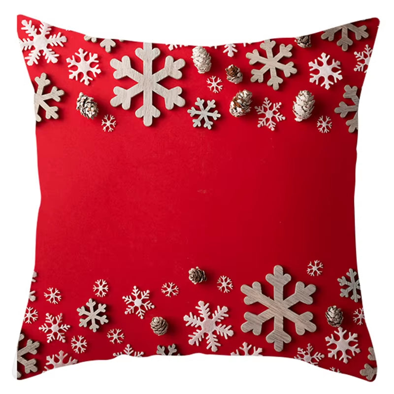 Red Christmas Pillow Case Snowflakes Trees Print Pillow Cushion Cases Christmas Decorative Sofa Couch Throw Pillows Case