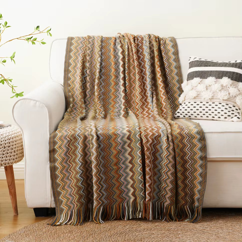Battilo Boho Throw Blanket Lightweight Knit Throw with Tassels Bohemian Woven Sofa Blankets Soft Bed Plaid Decorative Blanket