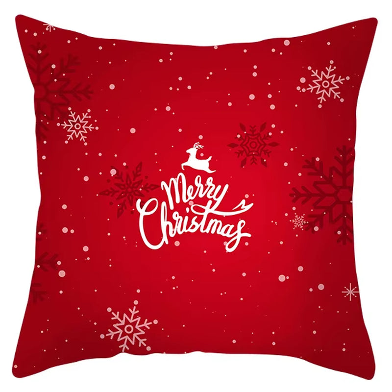 Red Christmas Pillow Case Snowflakes Trees Print Pillow Cushion Cases Christmas Decorative Sofa Couch Throw Pillows Case