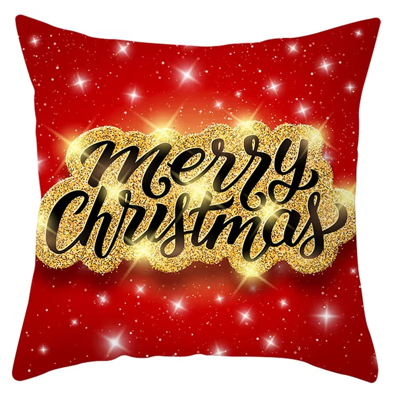 Red Christmas Pillow Case Snowflakes Trees Print Pillow Cushion Cases Christmas Decorative Sofa Couch Throw Pillows Case
