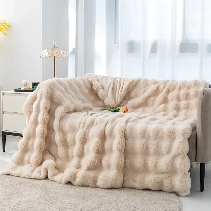 Winter Luxury Imitation Fur Plush Blanket Warm Super Soft Blankets Bed Sofa Cover Fluffy Throw Blanket Bedroom Couch Pillowcase
