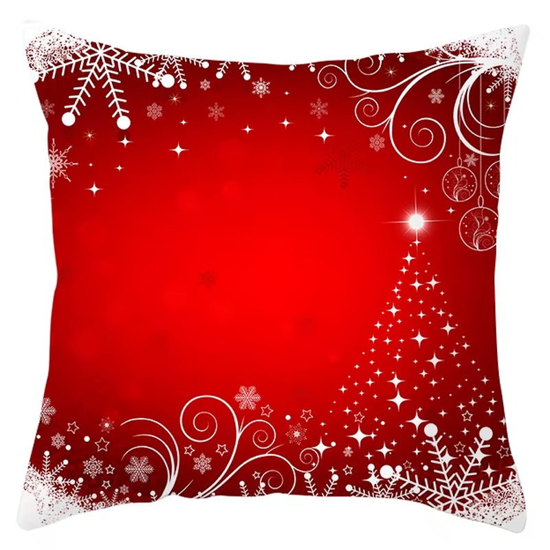 Red Christmas Pillow Case Snowflakes Trees Print Pillow Cushion Cases Christmas Decorative Sofa Couch Throw Pillows Case