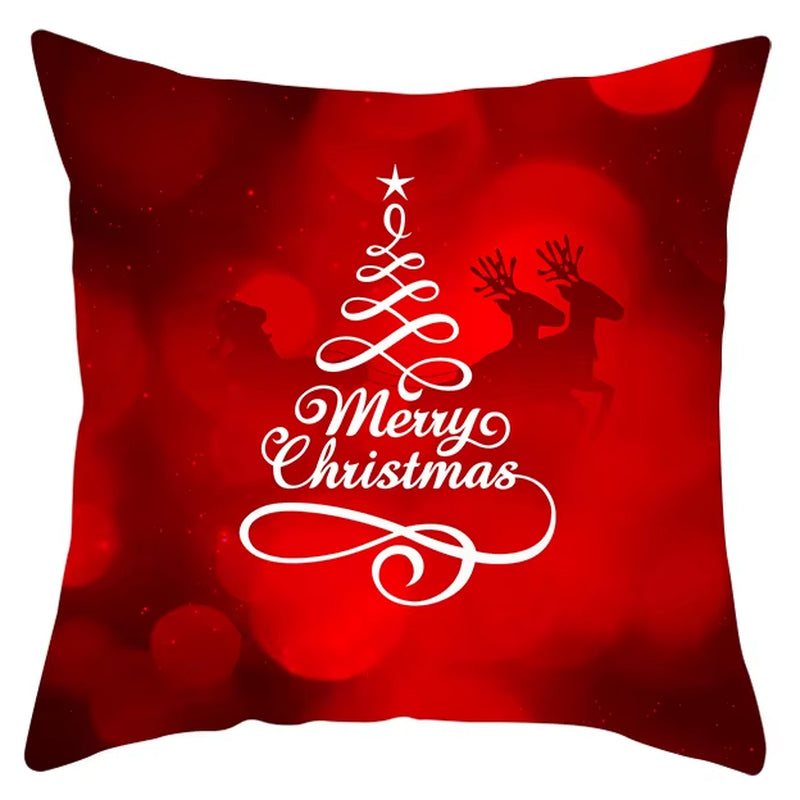 Red Christmas Pillow Case Snowflakes Trees Print Pillow Cushion Cases Christmas Decorative Sofa Couch Throw Pillows Case
