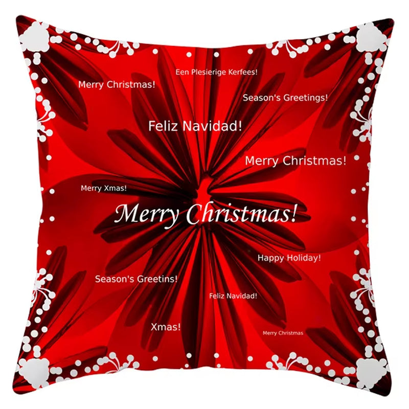 Red Christmas Pillow Case Snowflakes Trees Print Pillow Cushion Cases Christmas Decorative Sofa Couch Throw Pillows Case