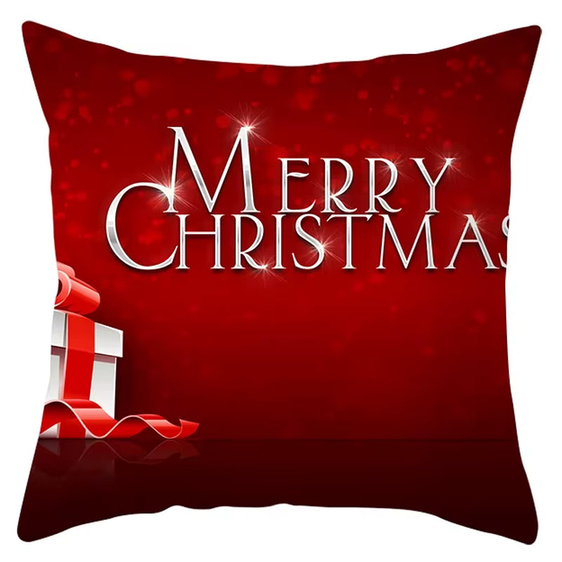Red Christmas Pillow Case Snowflakes Trees Print Pillow Cushion Cases Christmas Decorative Sofa Couch Throw Pillows Case