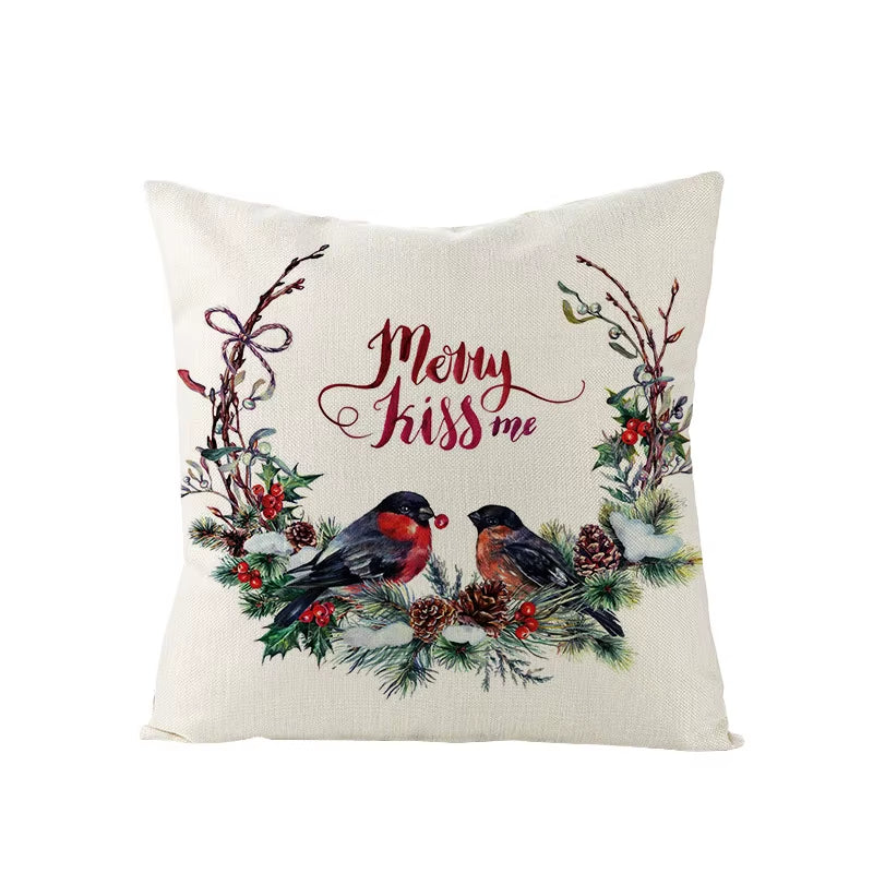 45X45CM Linen Christmas Print Pillows Case Livingroom Sofa Couch Decorative Throw Pillows