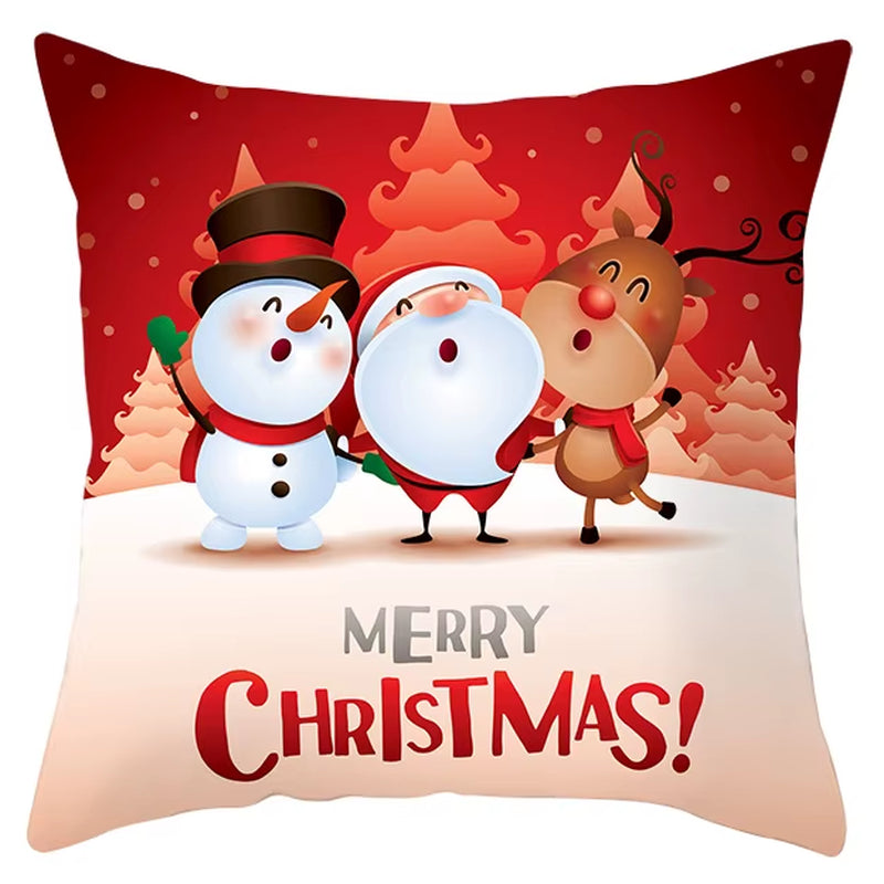 Red Christmas Pillow Case Snowflakes Trees Print Pillow Cushion Cases Christmas Decorative Sofa Couch Throw Pillows Case