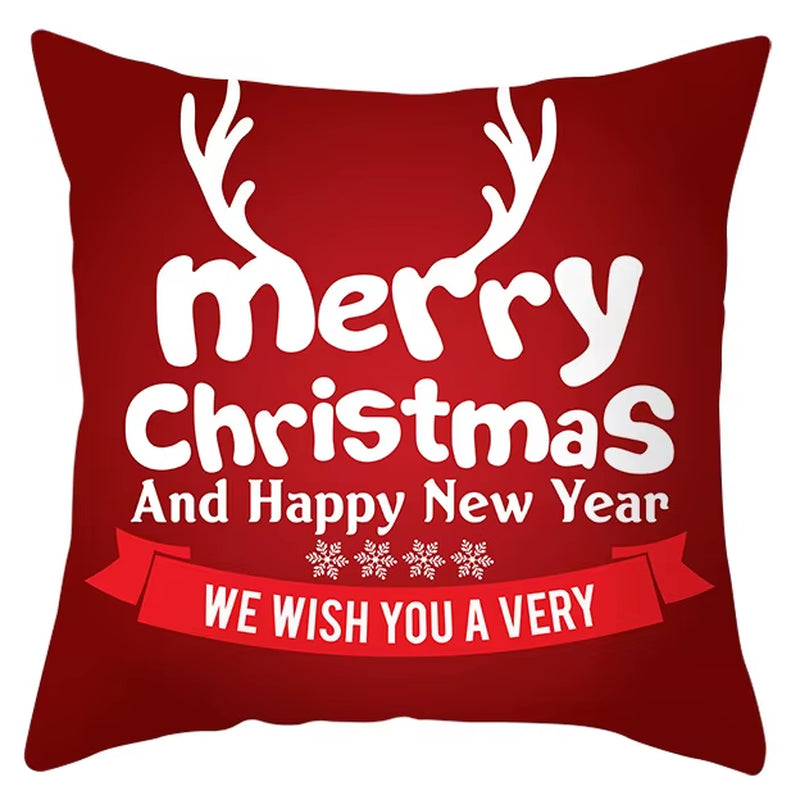 Red Christmas Pillow Case Snowflakes Trees Print Pillow Cushion Cases Christmas Decorative Sofa Couch Throw Pillows Case