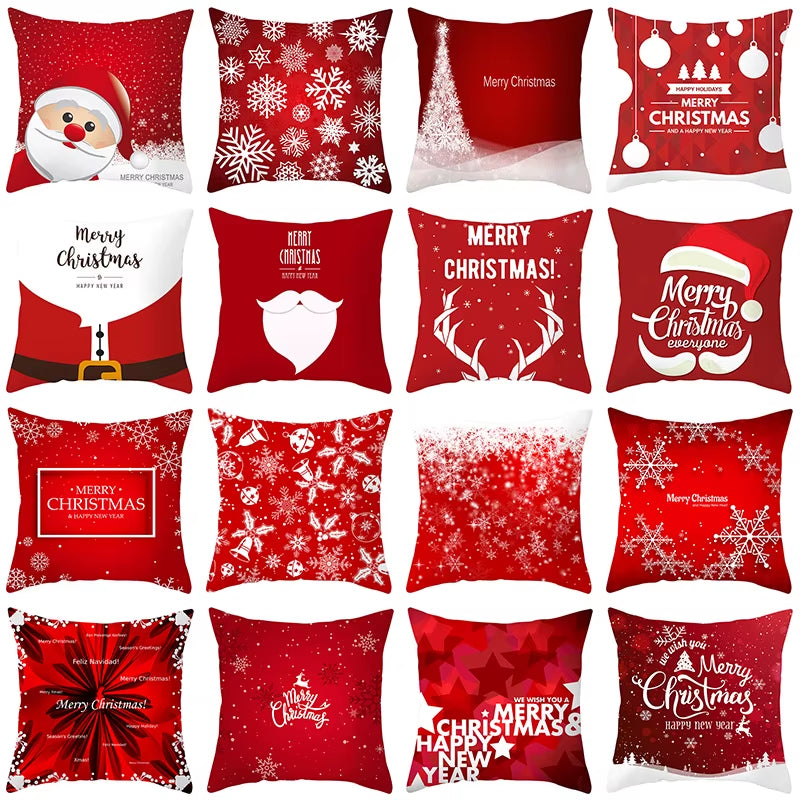 Red Christmas Pillow Case Snowflakes Trees Print Pillow Cushion Cases Christmas Decorative Sofa Couch Throw Pillows Case
