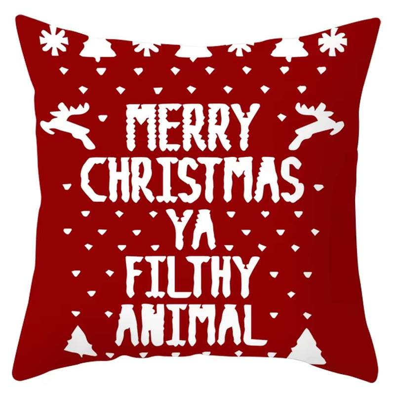 Red Christmas Pillow Case Snowflakes Trees Print Pillow Cushion Cases Christmas Decorative Sofa Couch Throw Pillows Case