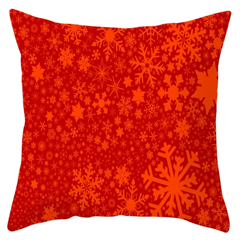 Red Christmas Pillow Case Snowflakes Trees Print Pillow Cushion Cases Christmas Decorative Sofa Couch Throw Pillows Case