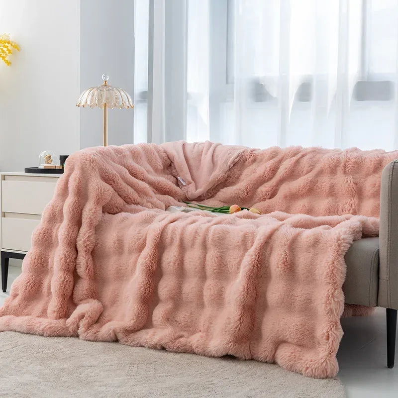 Winter Luxury Imitation Fur Plush Blanket Warm Super Soft Blankets Bed Sofa Cover Fluffy Throw Blanket Bedroom Couch Pillowcase