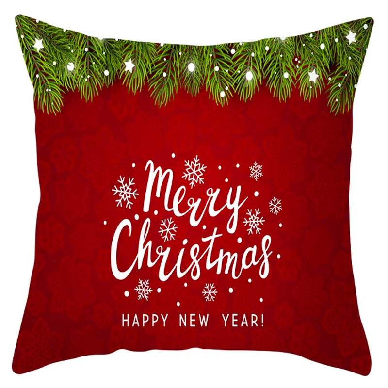 Red Christmas Pillow Case Snowflakes Trees Print Pillow Cushion Cases Christmas Decorative Sofa Couch Throw Pillows Case