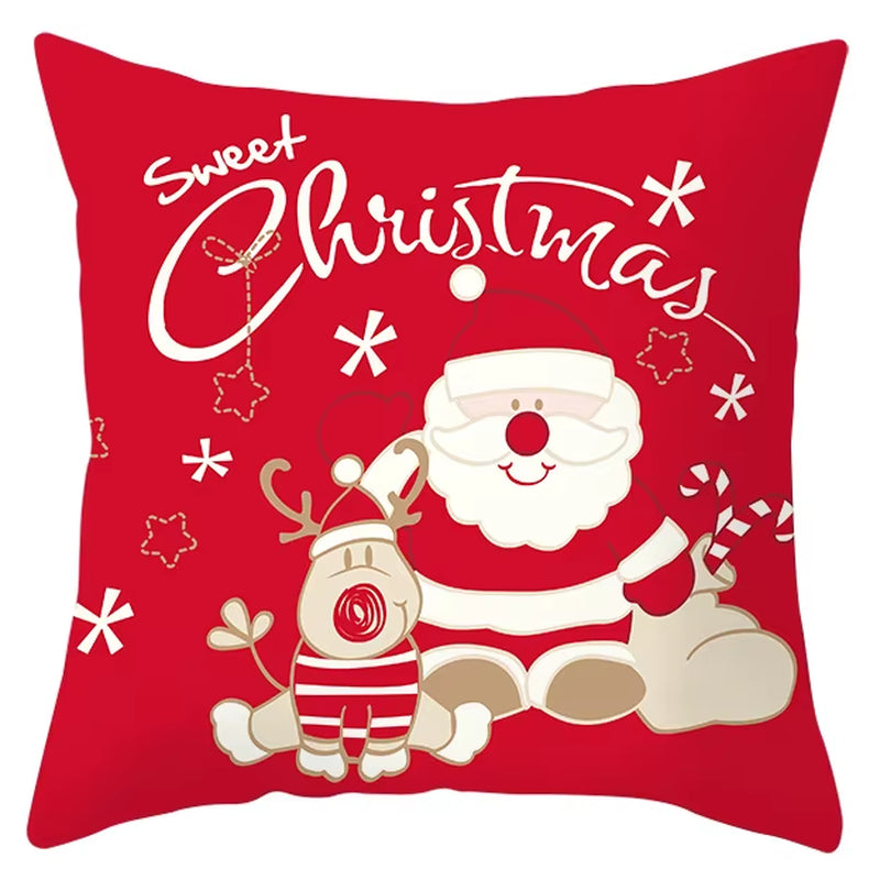 Red Christmas Pillow Case Snowflakes Trees Print Pillow Cushion Cases Christmas Decorative Sofa Couch Throw Pillows Case