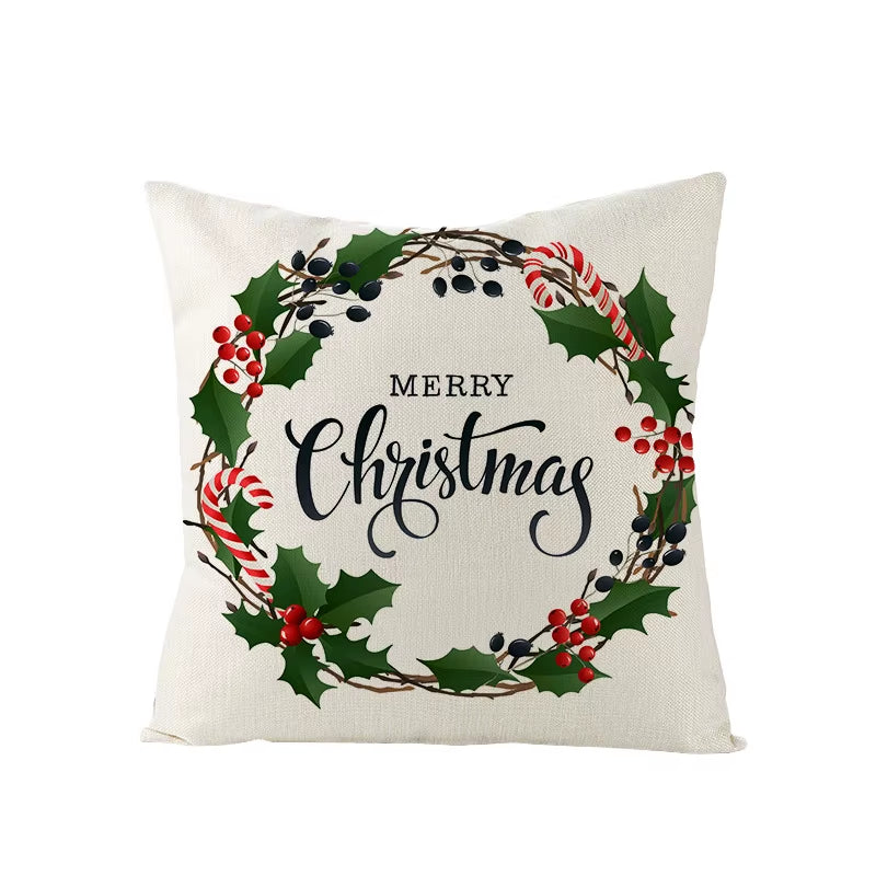 45X45CM Linen Christmas Print Pillows Case Livingroom Sofa Couch Decorative Throw Pillows