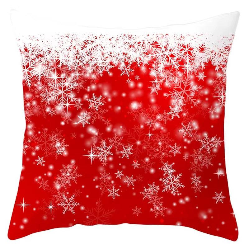 Red Christmas Pillow Case Snowflakes Trees Print Pillow Cushion Cases Christmas Decorative Sofa Couch Throw Pillows Case